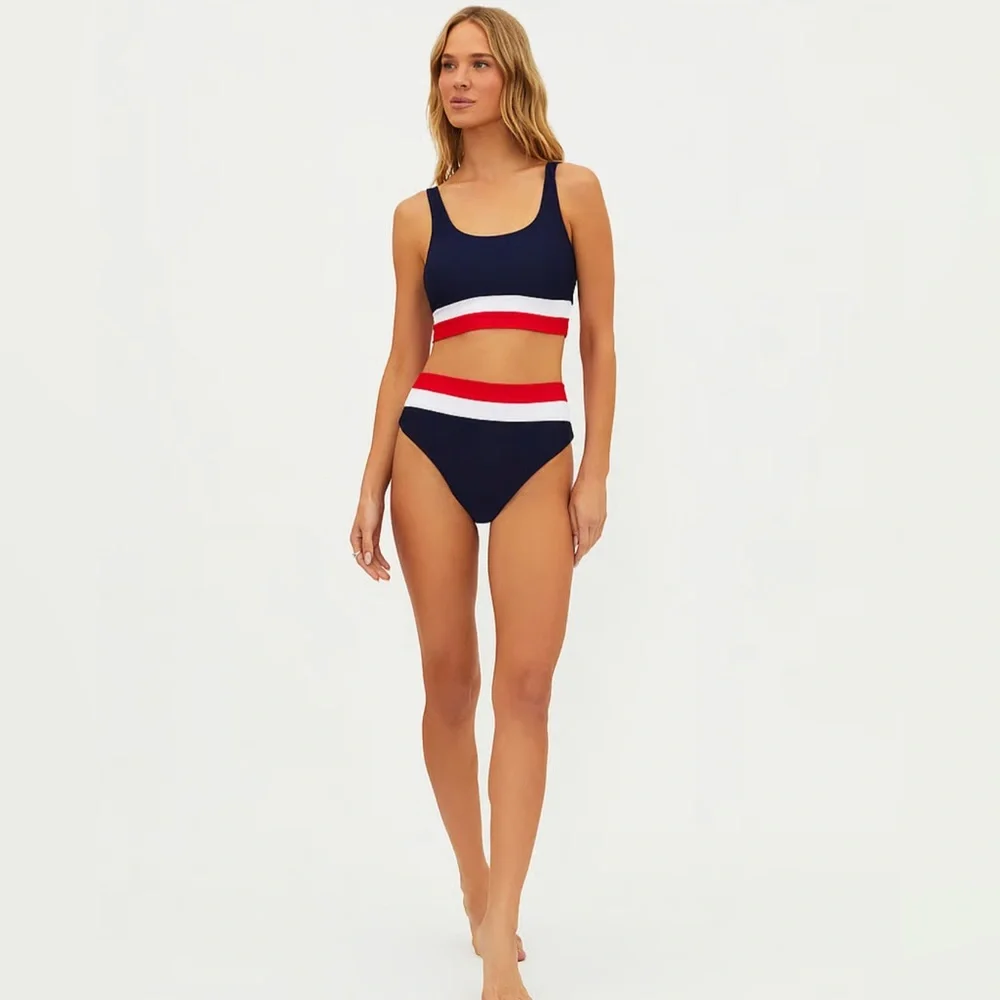 ▪️Beach Riot Mackenzie Bikini Top in Liberty Colorblock Red White Blue XS - Picture 3 of 11